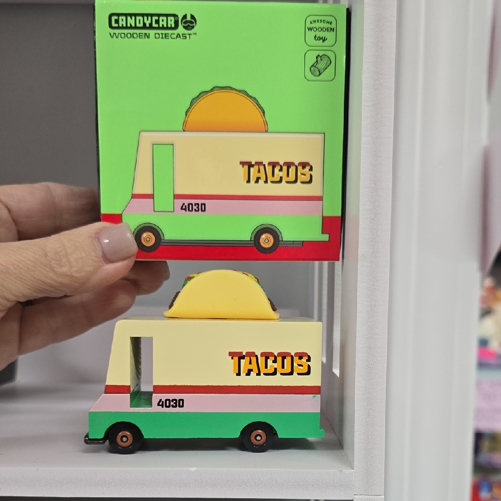 NIB  Taco VAN Truck Toy CANDYLAB Wooden Diecast Toy Food Truck